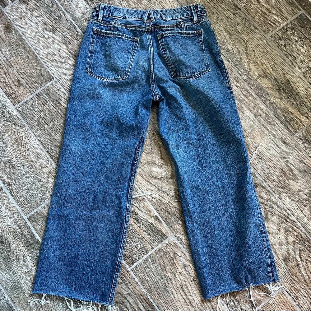 Good American Straight Wide Leg Distressed Jeans, Raw Hem, High Waist, Women 26 - Picture 7 of 10